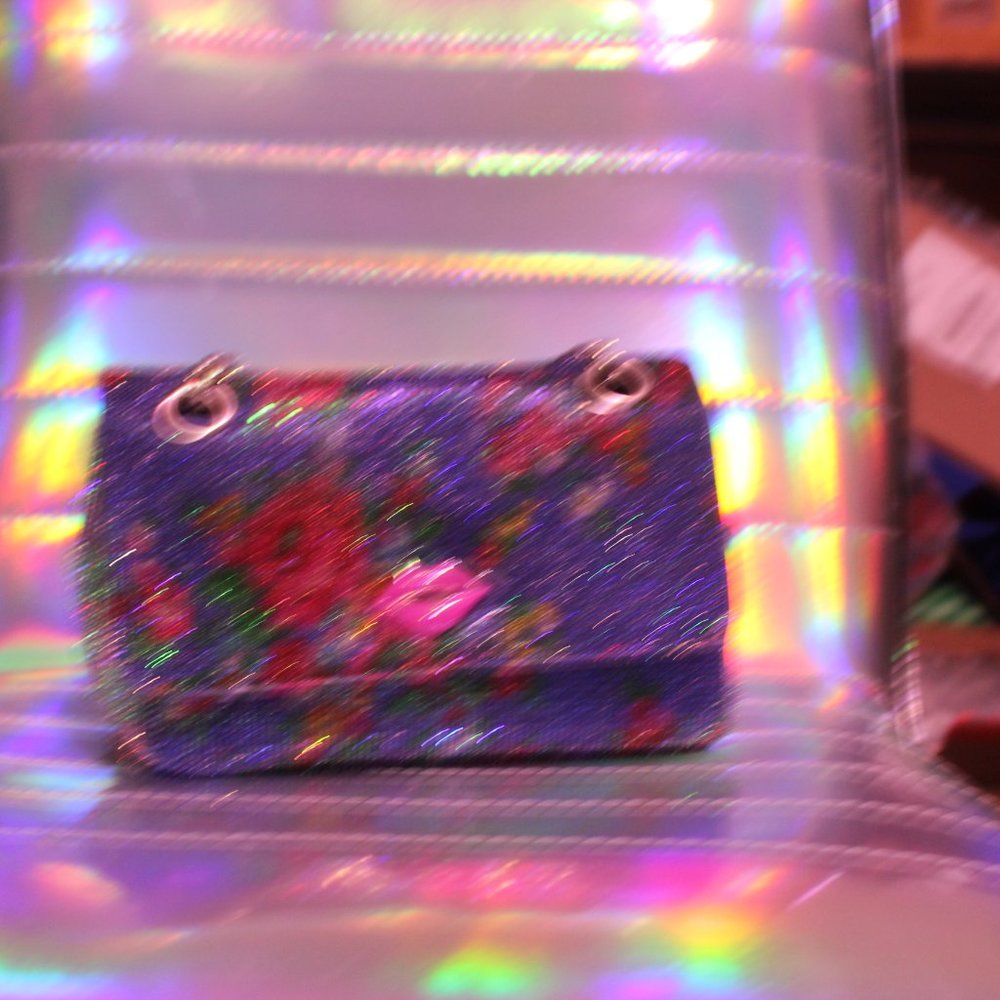 Betsey Johnson Rhinestone Bag Blue with Roses. - Picture 7 of 10